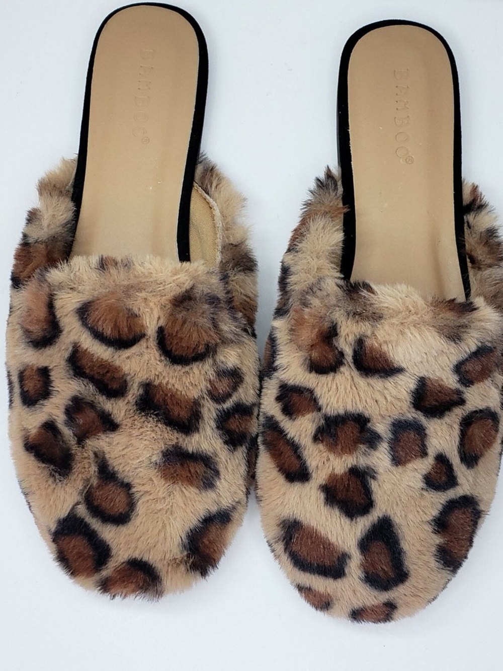 Bamboo | Faux Fur Leopard Print Slide Slippers